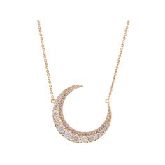 Featuring a crescent moon pendant decorated with dazzling diamonds, this 14k gold Luxle necklace takes your look to new heights. Featuring a crescent moon pendant decorated with dazzling diamonds, this 14k gold Luxle necklace takes your look to new heights.Click on this JEWELRY & WATCHES GUIDE to learn about fit, styles, materials and more! Metal: 14k gold Chain length: 15 in. + 3-in. extender Packaging: jewelry pouch & gift box Finish: polished Chain type: roloDIAMOND DETAILS Total weight: 5/8 Crescent Diamond Necklace With Single Cut Diamonds, Elegant Gold Crescent Diamond Necklace, Crescent Diamond Jewelry For Formal Occasions, Formal Crescent Diamond Jewelry, Fine Jewelry Crescent Necklaces With Single Cut Diamonds, Elegant Diamond Necklace With Moon Phase Detail, Elegant Diamond Necklace With Moon Phase, Diamond Half Moon Charm Jewelry, Luxury White Gold Crescent Necklace