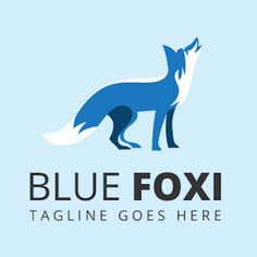 a blue fox logo on a light blue background