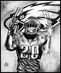 a drawing of a football player holding his helmet