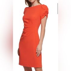 Gorgeous Orange Karl Lagerfield Sheath Dress Nwt Size 12 Exposed Back Gold Zipper With Figure Flattering Pleating Around The Waist Retails For $128, Same Dress Being Sold Online For $74-This Is A Deal! Elegant Mini Dress With Side Zipper For Work, Elegant Mini Dress For Career In Spring, Knee-length Ruched Midi Dress For Office, Chic Knee-length Career Dresses, Spring Sheath Dress With Back Zipper, Spring Chic Career Mini Dress, Spring Career Mini Dress, Chic Style, Chic Spring Career Mini Dress, Elegant Midi-length Mini Dress With Side Zipper