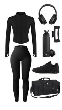 Black leggings, gym fit, gym outfit, gyn outfit ideas, beginner gym inspo, cute gym outfit All Black Gym Outfit, Outfit Ideas Leggings, Black Workout Clothes, Black Gym Outfit, Beginner Gym, Stylish Gym Outfits, Gym Outfit Ideas, Leggings Gym, Cute Gym Outfits