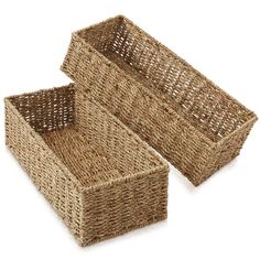 two wicker baskets sitting next to each other