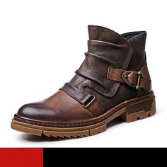 Men's Winter Boots with British Elegance - Trendy Pleated Buckle Belt Business Boots in Wrinkle Leather. Genuine Leather Business Brown Casual Shoes for Men. Boot Type: Chelsea Boots Heel Height: Med (3cm-5cm) Step up your style game with these sleek Chelsea Boots for men. Crafted from high-quality genuine leather, these boots are both comfortable and stylish. The genuine cow leather upper is paired with a pigskin lining for added durability and comfort, while the round toe and medium heel heigh High End Office, Winter Chelsea Boots, Brown Casual Shoes, Desert Shoes, Fishing Shoes, Royal Blue Shoes, Women Slippers Fashion, Shoes Pattern, Office Shoes Women