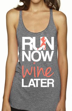 RUN Now WINE Later Tank Top Heather Gray with Coral Running Tanks, Coral Print, Workout Tanks, Workout Tank Tops, Black Tank Tops, Heather Gray, Workout Shirts, Workout Clothes, Heather Grey