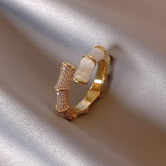 Luxury Opal Gold Open Ring Jewelry Party Accessory For Woman Girls Gift Korean Fashion Cute, Channel Set Rings, Pave Setting Ring, Gold Color Ring, Unusual Rings, Korean Jewelry, Trendy Ring, Geometric Ring, Ring Shapes