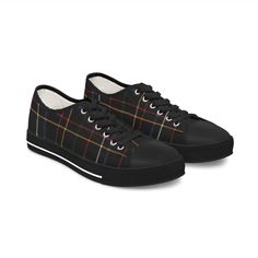 Made with breathable polyester canvas and featuring hi-poly deodorant memory foam insoles, these women's low top sneakers bear all the marks of an awesome shoe. In a sophisticated black plaid, choose between black or white sole and laces with silver metal eyelets along with the lace-up closure. A true bespoke staple to life. The fine 100% polyester canvas weave texture fabric and foam lining make these shoes super soft and comfortable.  .: Breathable polyester canvas with PU leather decoration .: Hi-poly deodorant memory foam insoles .: EVA shock-absorbing insole .: Durable rubber outsole .: Full wraparound print (left side, right side, tongue) .: Black or white decoration Care instructions To maintain, clean using warm water with mild dish soap to clean off any dirt spots. It's not necess Leather Decoration, Street Style Fall, Texture Fabric, Leather Decor, Style Fall, Womens Tie, Low Top Sneakers, Tie Shoes, Shoes Trainers