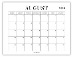 a calendar with the word august in black and white, on top of a blank page