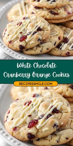 white chocolate cranberry orange cookies on a plate