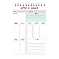 the printable weekly planner is shown in pink and blue, with notes attached to it