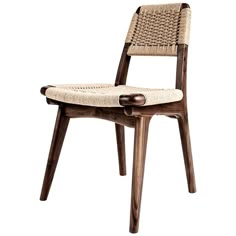 a wooden chair with woven seat and back