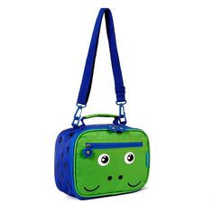 Available in fun and cute animal prints, Twise Side-Kick lunch bag is perfect for kids and toddlers that need to carry lunch to school. Twise Side-Kick Lunch Bag is made from PVC, Phthalate free polyester fabric/linings and features a classic rectangular shape with a colorful allover print, a padded top handle, and an adjustable shoulder strap that offers versatile carrying options. This lunch bag includes a zip around closure and a fully insulated main compartment that offers plenty of storage Green Fun Bag For Back To School, Cute Portable Lunch Bag, Fun Green Bag For Back To School, Fun Green Back-to-school Bag, Cute Blue Rectangular Lunch Bag, Playful Bags With Zipper Closure For Back To School, Playful Back To School Bag With Zipper Closure, Playful Bag With Zipper Closure For Back To School, Playful Back To School Bags With Zipper Closure