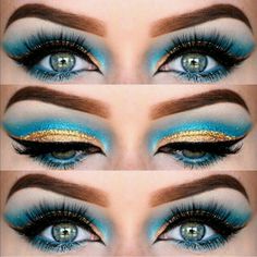 Turquoise And Gold Eye Makeup, Cleopatra Make-up, Aladdin Makeup, Eyeshadow Art, Diy Karneval, Extreme Make-up, Carnaval Make-up