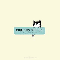 the curious pet co logo with a cat peeking out from behind a sign that says curious pet co