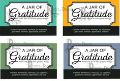 four different business cards with the words, a jar of gratitude and a jar of great things