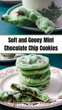 soft and gooey mint chocolate chip cookies