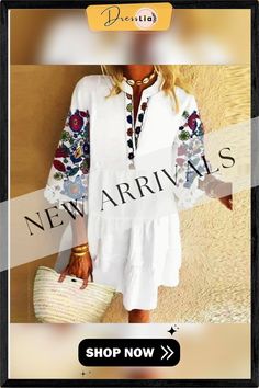 Plus Size 5xl Floral Print Boho Dress Women Tassle Sleeved White Mini A-lline Dress Autumn New Sweet Bohemian Loose Dresses Loose Dresses, Dress Autumn, Dresses 2020, Loose Dress, Bohemian Dress, Flared Sleeves, Fall Dresses, Boho Dress, Women's Style