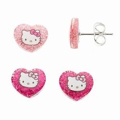 Pinterest Glitter Stud Earrings, Kitty Items, Hello Kitty Pictures, Hello Kitty Items, Glitter Background, Disney Jewelry, Childrens Jewelry, Bday Ideas, Butterfly Charm