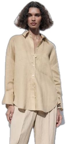 Chic Beige Spring Shirt, Zara Shirt For Summer, Zara Solid Color Shirt For Summer, Zara Beige Cotton Blouse, Zara Beige Button-up Blouse, Neutral Long Sleeve Shirt For Spring, Spring Beige Shirt For Daywear, Spring Daywear Beige Shirt, Casual Beige Zara Shirt