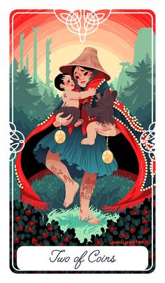 a tarot card with an image of a woman holding a child in her arms