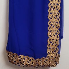 Elegant Blue Indian Sari With Golden Lace Border. Light Weight. Worn Once For Few Hours Please Note - Sari Only (Fully Stitched) Blue Dupatta With Zari Work For Evening, Evening Blue Dupatta With Zari Work, Blue Embellished Evening Dupatta, Embellished Blue Evening Dupatta, Elegant Royal Blue Party Dupatta, Elegant Blue Embellished Dupatta, Embellished Blue Dupatta Traditional Drape, Embellished Blue Traditional Drape Dupatta, Elegant Blue Dupatta For Evening