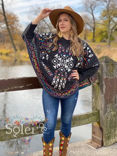 This gorgeous Mexican Artisanal Poncho is perfect for the cold months ahead! The multicolor Fair Isle design adds that perfect pop of color and style to your wardrobe. This poncho is knit, has open sides and it comes in one size so anyone ranging from size Small to 2x will be able to wear it. Note: -The Mexican Hat, Filigree Earrings and Boots are available to buy as well. Filigree Earrings: https://www.etsy.com/es/listing/702840317/filigrana-de-plata-filigrana-clasica?ref=listings_manager_grid Multicolor Poncho Shawl For Winter, Multicolor Shawl Poncho For Winter, Multicolor One Size Poncho For Fall, One Size Multicolor Poncho For Fall, Cozy Multicolor Winter Cape, Bohemian Multicolor Poncho For Fall, Multicolor Bohemian Poncho For Fall, Multicolor Shawl Poncho For Fall, Cozy Multicolor Poncho For Fall