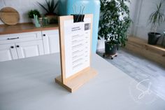 a table with a menu holder on it