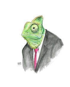 a drawing of a chamelon wearing a suit and tie