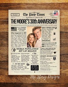 an old newspaper with the words, the moore's 30th anniversary written on it