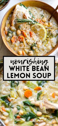 nourishing white bean and lemon soup is one pot vegetarian dish that's ready in under 30 minutes