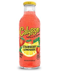 a bottle of calyps strawberry lemonade on a white background with clipping