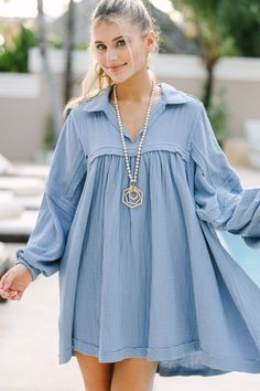 shop the mint, boutique clothing for women, trendy online boutique Diy Babydoll Dress, Diy Babydoll, Babydoll Dress Outfit, Blue Babydoll Dress, Tiered Blouse, Cotton Gauze Fabric, Tiered Tops, Boho Beauty, Gauze Fabric