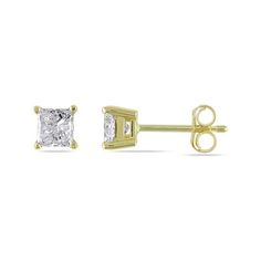 Express your love and commitment with these exquisite Diamond Solitaire Earrings. These earrings feature 2 princess-cut, prong-set white diamonds and are secured with butterfly back closures. 3/4 Carat (ctw I1-I2 , H-I) Princess Cut Diamond Solitaire Stud Earrings in 14K Yellow Gold Size: One Size.  Gender: female.  Age Group: adult. 2 Princess, Diamond Solitaire Earrings, Solitaire Earrings, Solitaire Studs, Princess Cut Diamond, Princess Cut Diamonds, White Diamonds, Diamond Solitaire, Princess Cut