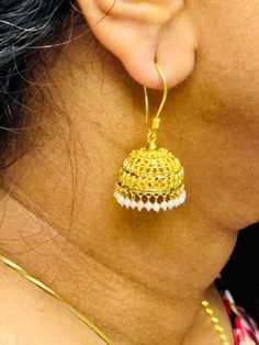 22 karat gold jhumkas (buttalu) - gold dangle earrings with pearls - 235-GJH2047 - in 10.300 Grams for USD $1,199.24 USD. 
Made in India by Totaram Jewelers Online this product is in Gold - 22 Karat BIS Hallmark 916 Gold  & is an excellent gift for Adult - Women. Ships fully insured with secured guaranteed delivery for free with your order over $250 from New Jersey USA & comes with 30 days exchange policy. 22k Gold Dangle Jhumkas For Wedding, 22k Gold Dangle Jhumkas For Festive Occasions, Gold Cutdana Dangle Jhumkas, Festive 22k Gold Dangle Jhumkas, Elegant Gold Plated Jhumkas For Puja, 22k Gold Dangle Jhumkas For Festivals, Elegant Gold-plated Jhumkas For Puja, Festival 22k Gold Dangle Jhumkas, 22k Gold Dangle Jhumkas As Gift