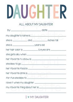 a baby shower game with the words'all about my daughter '