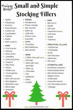 a small and simple stocking filler list with christmas trees on the top,