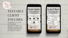 two iphones with the text, flexible client touches on them and an image of a restaurant