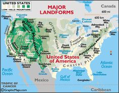 a map of the united states with major landforms