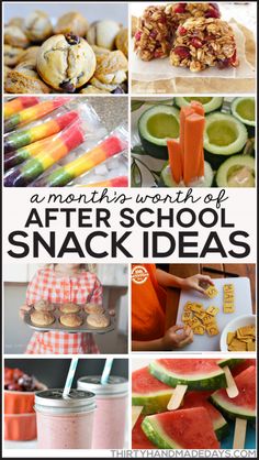 a collage of different snacks and desserts with the words after school snack ideas