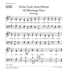 sheet music with the words praise god, from whom all blessing flow doxoloy