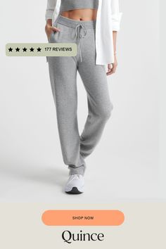 Our luxuriously lightweight cashmere collection is a best-seller for a reason. Made from 100% Grade A Mongolian cashmere, these premium straight leg pants are available at a radically low price. Soft, cozy, affordable cashmere is not too good to be true. P.S. Pair them with our Cashmere Full-Zip Hoodie for the ultimate cashmere sweatsuit.  | Quince | Women's Mongolian Cashmere Straight Leg Pants in Heather Grey, Size XS Casual Cashmere Sweatpants For Fall, Casual Fall Cashmere Sweatpants, Relaxed Fit Cashmere Pants For Loungewear, Casual Cashmere Bottoms For Fall, Casual Straight Leg Cashmere Pants, Casual Cashmere Long Pants, Fall Cashmere Sweatpants For Loungewear, Relaxed Fit Cashmere Bottoms For Loungewear, Elegant Cashmere Pants For Loungewear