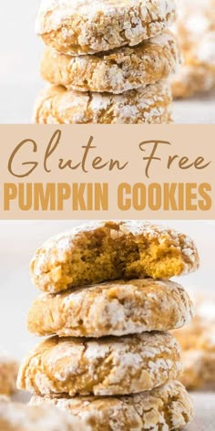 gluten - free pumpkin cookies stacked on top of each other with the title in the middle