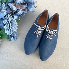 ❣ PRODUCT DESCRIPTION  Embrace the stylish minimal look effortlessly with these oxfords, which boast clean lines and a sleek silhouette.  The minimalist design exudes contemporary flair while maintaining a timeless appeal, ensuring that these shoes easily transition from season to season. Crafted with a luxurious blue velvet fabric, these oxfords seamlessly blend sophistication with a touch of elegance. The lace-up closure allows for customizable adjustment, while the low heel provides all-day c Low-top Oxfords For Business In Spring, Spring Low-top Oxfords For Business, Spring Business Low-top Oxfords, Blue Pointed Toe Oxfords For Office, Casual Blue Plain Toe Oxfords, Spring Low-top Oxford Shoes, Casual Lace-up Shoes With Pointed Toe For Office, Blue Oxfords With Brogue Detailing For Spring, Spring Oxford Lace-up Shoes For Workwear