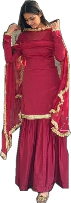 Fitted Red Palazzo Set With Sheer Dupatta, Red Semi-stitched Palazzo Set For Festivals, Fitted Red Art Silk Palazzo Set, Red Georgette Lehenga With Straight Kurta, Fitted Red Anarkali Palazzo Set, Red Art Silk Sharara For Diwali, Red Semi-stitched Sharara For Diwali, Semi-stitched Red Sharara For Diwali, Red Unstitched Party Suit With Sheer Dupatta