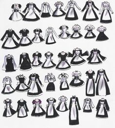 an old fashion dress pattern is shown in black and white, as well as other dresses