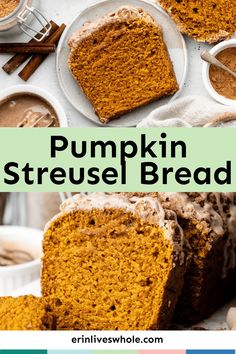 pumpkin streusel bread with cinnamon glaze on top