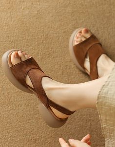 Summer Suede Open Toe Platform Slingback Sandals — Obiono Brown Flat Slingback Sandals For Summer, Brown Slingback Sandals For Summer, Summer Brown Open Toe T-strap Sandals, Brown Open Toe T-strap Sandals For Spring, Comfortable Brown Open Toe T-strap Sandals, Brown Open Toe T-strap Sandals, Trendy Brown Open Toe Slingback Sandals, Brown Comfy Open Toe T-strap Sandals, Brown Flat Heel Slingback Sandals For Spring