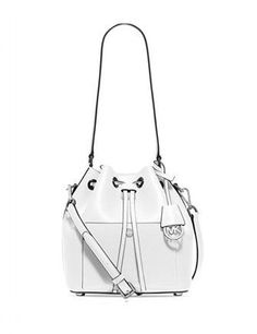 With classic hardware and both shoulder and crossbody straps, the Greenwich bucket bag takes a modern staple to a new level of luxe. You'll want to make this leather style your everyday partner. 100% Saffiano Leather Gleaming Hardware Top Handle: 11" , Adjustable Strap: 21"-24" Exterior: One Snap Pocket Interior: One Open Pocket Magnetic Fastening Interior Lining: Saffiano Leather 9.5" X 9" X 5.5" COLOR: Optic White Types Of Handbags, Leather Bucket Bag, Leather Bucket, Leather Style, Online Bags, New Bag, Rebecca Minkoff Hobo, Leather Fashion, Bucket Bag