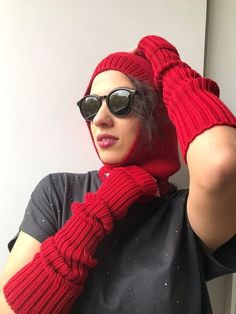 Warm One-size Balaclava For Fall, Casual Full Face Knitted Balaclava, Red Balaclava, Orange Balaclava, Hand-knitted Full-face Balaclava, One Size, Stamping Textiles, Hooded Cowl, Open Face, Round Sunglass Women