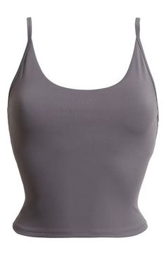 Narrow straps give a cami-hybrid look to a superstretchy tank ideal for workouts and active days. Scoop neck Adjustable straps Partially lined, with pockets to accommodate bra pads 75% nylon, 25% spandex Machine wash, tumble dry Imported Workout Gray Tank Top With Built-in Bra, Gray Workout Tank Top With Built-in Bra, Workout Top With Built-in Bra And Second-skin Fit, Gym Camisole With Built-in Bra And Tank Straps, Gray Athleisure Tank Top With Built-in Bra, Nylon Tank Top With Built-in Bra For Training, Training Tank Top With Built-in Bra And Wide Straps, Second-skin Tank Top With Built-in Bra For Workout, Sporty Seamless Second-skin Activewear