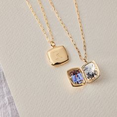 Our new, timeless square locket necklace is an elegant way for you to carry your loved ones close to your heart. Hold pictures of your loved ones or a memento that is special to you. Engrave an initial on the front and up to 3 names or a phrase on the back. available in 10k and 14k yellow gold lockets are engraved using diamond drag technology opens with space inside for 2 pictures, which fit easily inside the locket. See our guide for adding photos to your locket hangs on adjustable length pape Gold Lockets, Unique Locket, Picture Locket, Sterling Silver Locket, Photo Locket Necklace, Vintage Lockets, Nameplate Necklace, Photo Necklace, Gold Locket